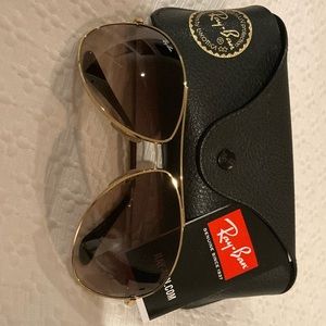 Ray Ban Gold and Brown Aviator Sunglasses